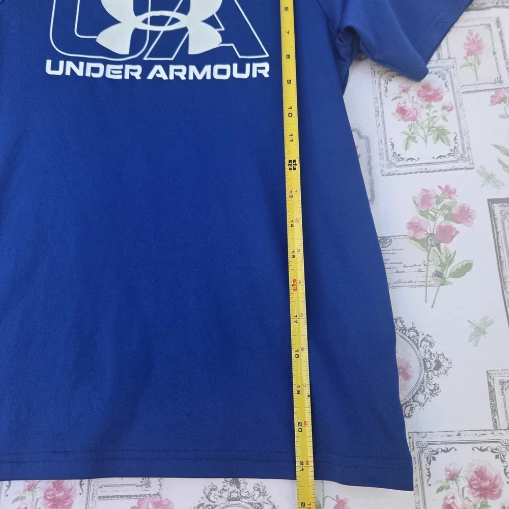 Under Armour Boys Shirt Youth Medium YMD Royal Blue Short‎ Sleeve Big LogoLoose